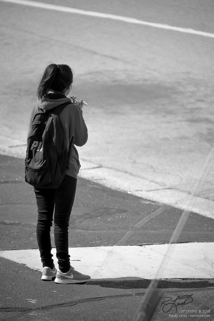 Bus Stop Phone Call - B&W